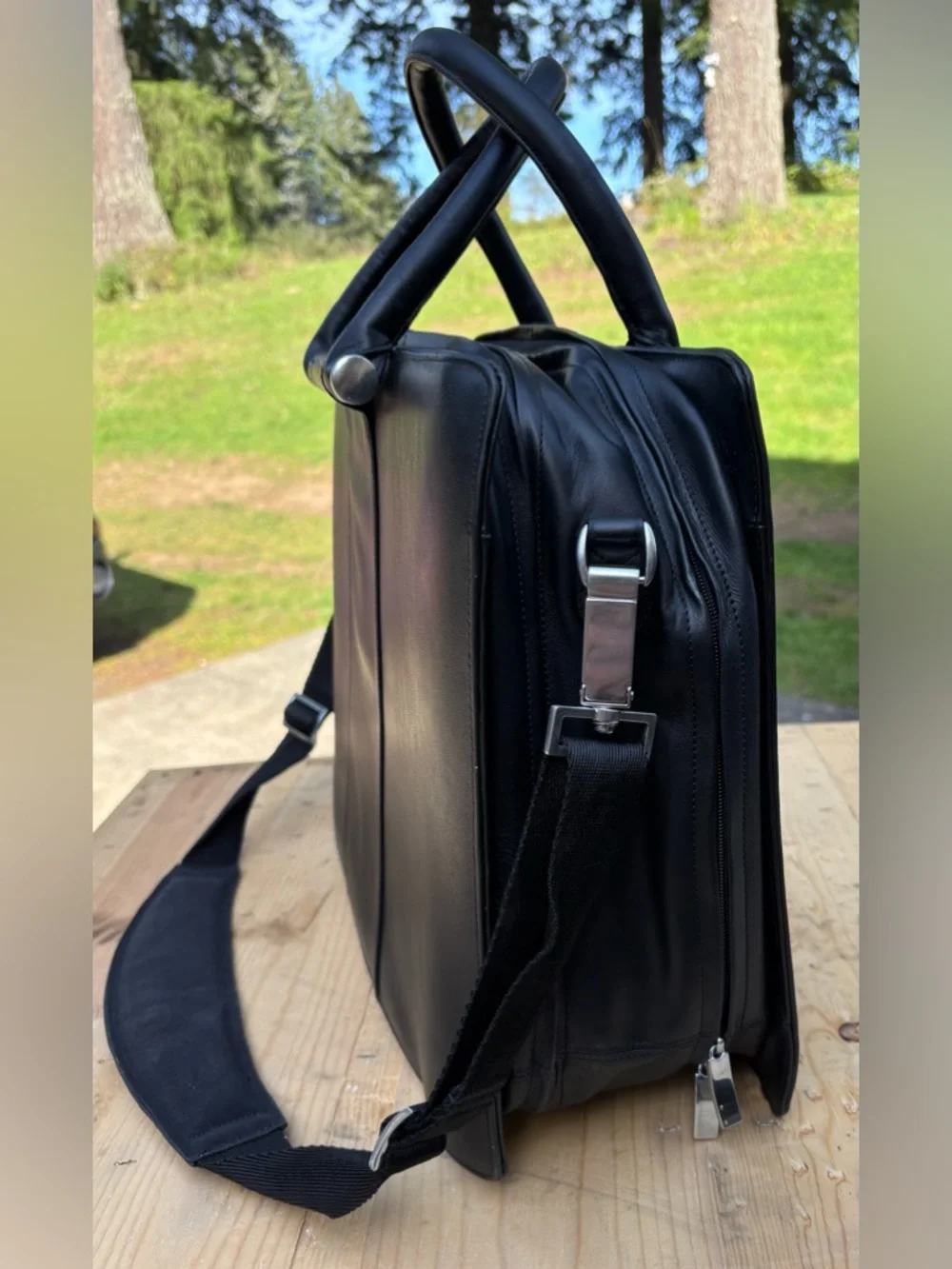 Zero Halliburton Black Leather 17” Expandable Briefcase Business Bag